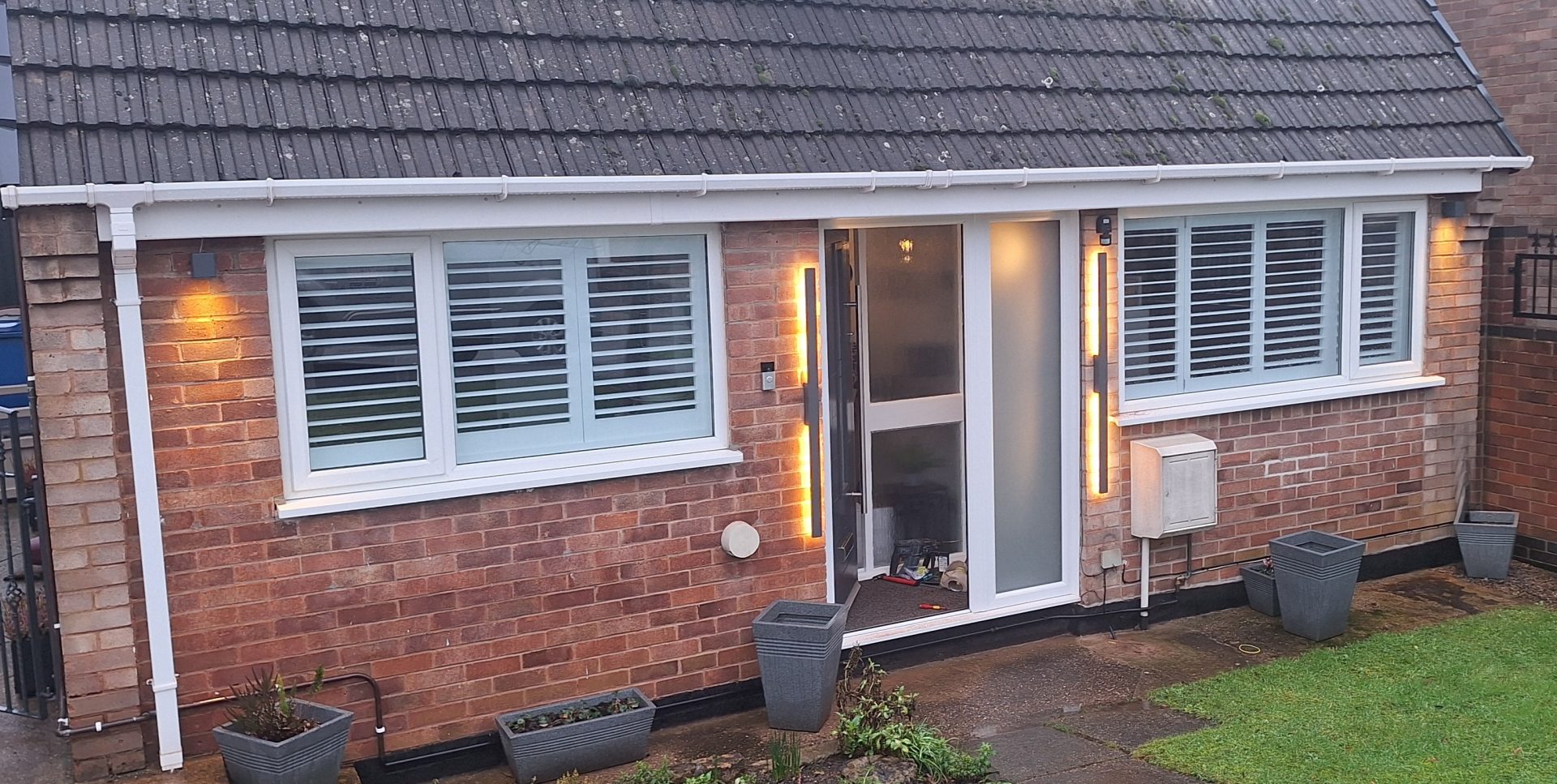 Front entrance with LED strip uplighters fitted as an electrical upgrade in Nottingham