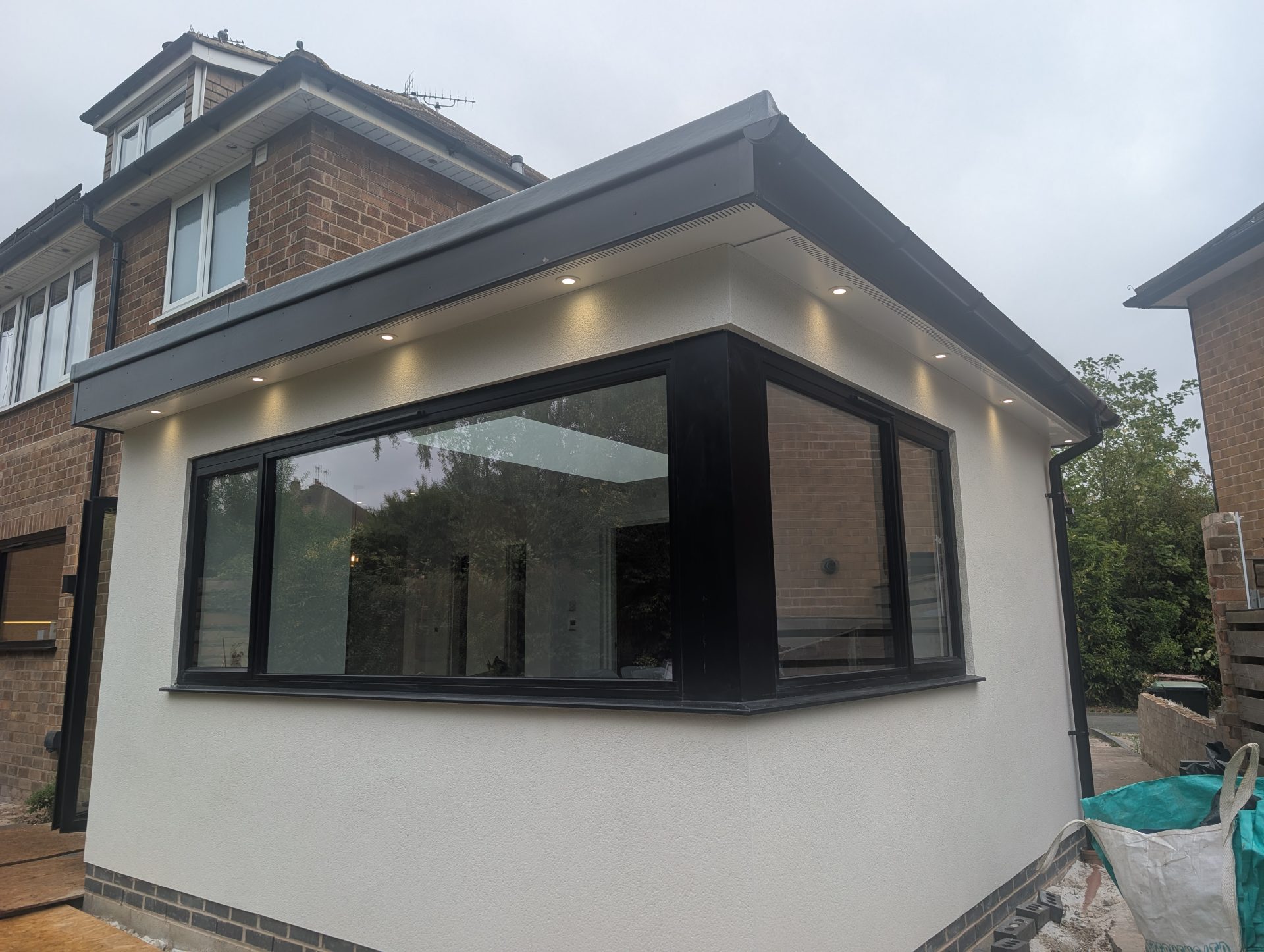 House extension in Nottingham wired by an extension electrician, with soffit downlights